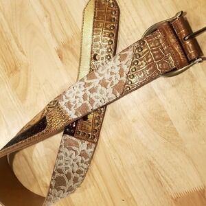 Linea Pella Leather Bohemian Sequin Embellished Earth Tone Belt Studded